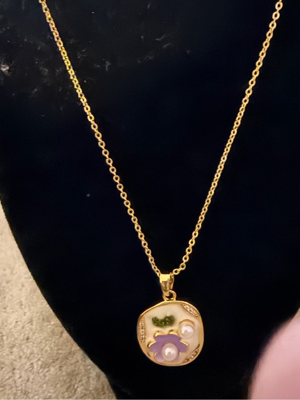 NEW Adina Eden Gold-Tone Pendant Necklace with Purple Pearl Floral Accent